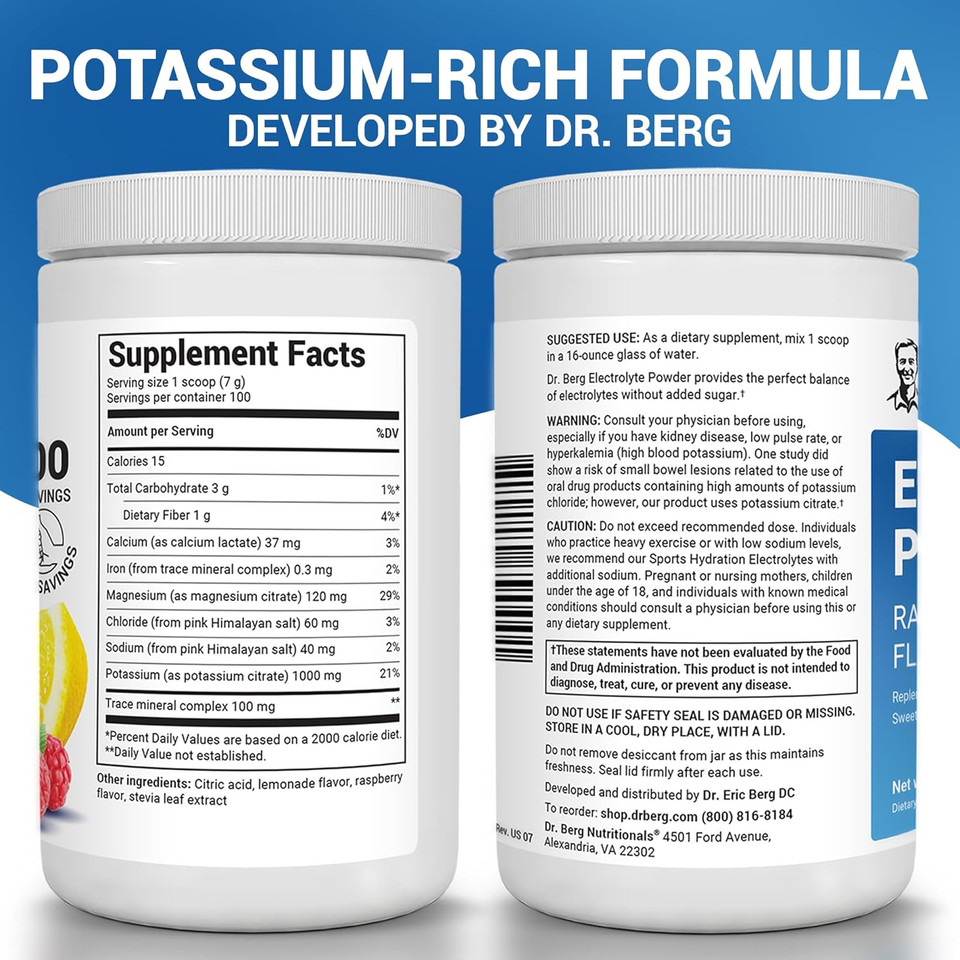Dr. Berg Zero Sugar Hydration Keto Electrolyte Powder - Enhanced W/ 1000 Mg Of Potassium & Real Pink Himalayan Salt (Not Table Salt) - Orange Flavor Hydration Drink Mix Supplement - 50 Servings