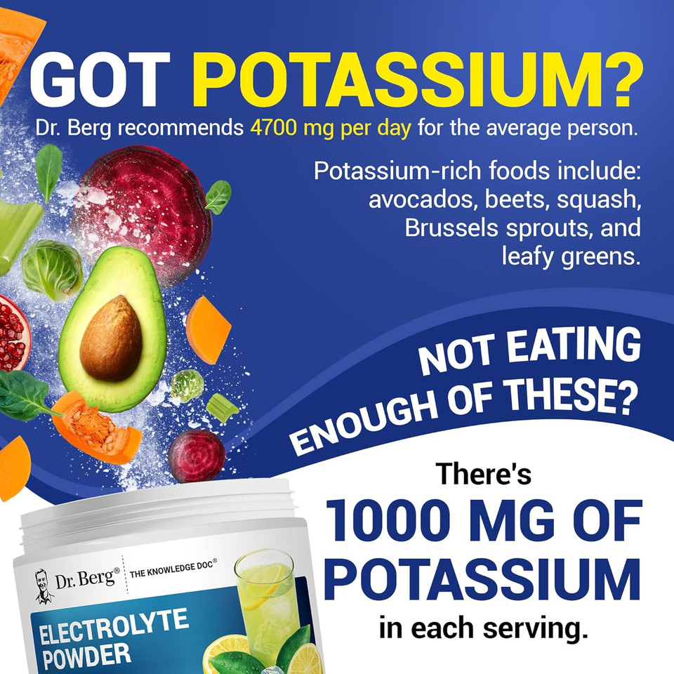 Dr. Berg Zero Sugar Hydration Keto Electrolyte Powder - Enhanced W/ 1000 Mg Of Potassium & Real Pink Himalayan Salt (Not Table Salt) - Lemonade Flavor Hydration Drink Mix Supplement - 50 Servings