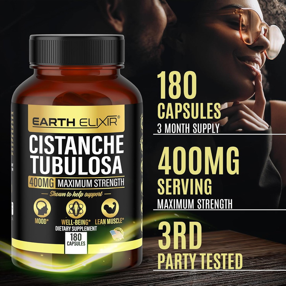 Cistanche Tubulosa 400 Mg (180 Capsules) 3 Months Supply  Made In Usa - 3Rd Party Tested - Cistanche Supplement - Zero Fillers - Max Purity - Nootropics - 100% Pure Cistanche Herb