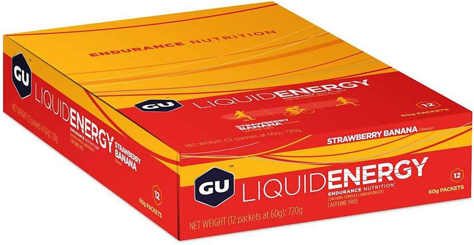 Gu Energy Liquid Energy Gel With Complex Carbohydrates, Vegan, Gluten-Free, And Dairy-Free On-The-Go Energy For Any Workout, 12 Count, Strawberry Banana