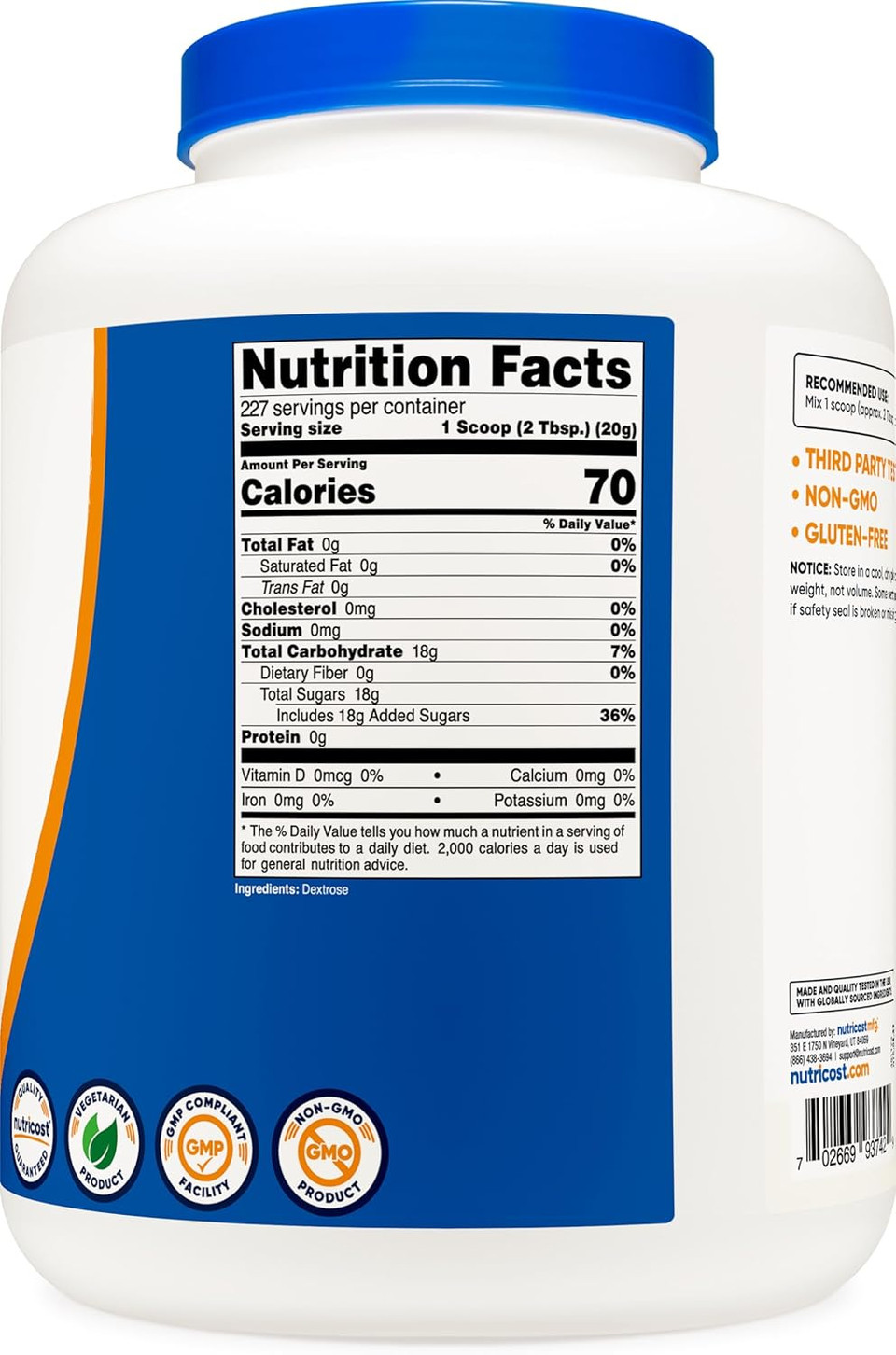 Nutricost Dextrose Powder 10 Lbs - Non-Gmo, Gluten Free