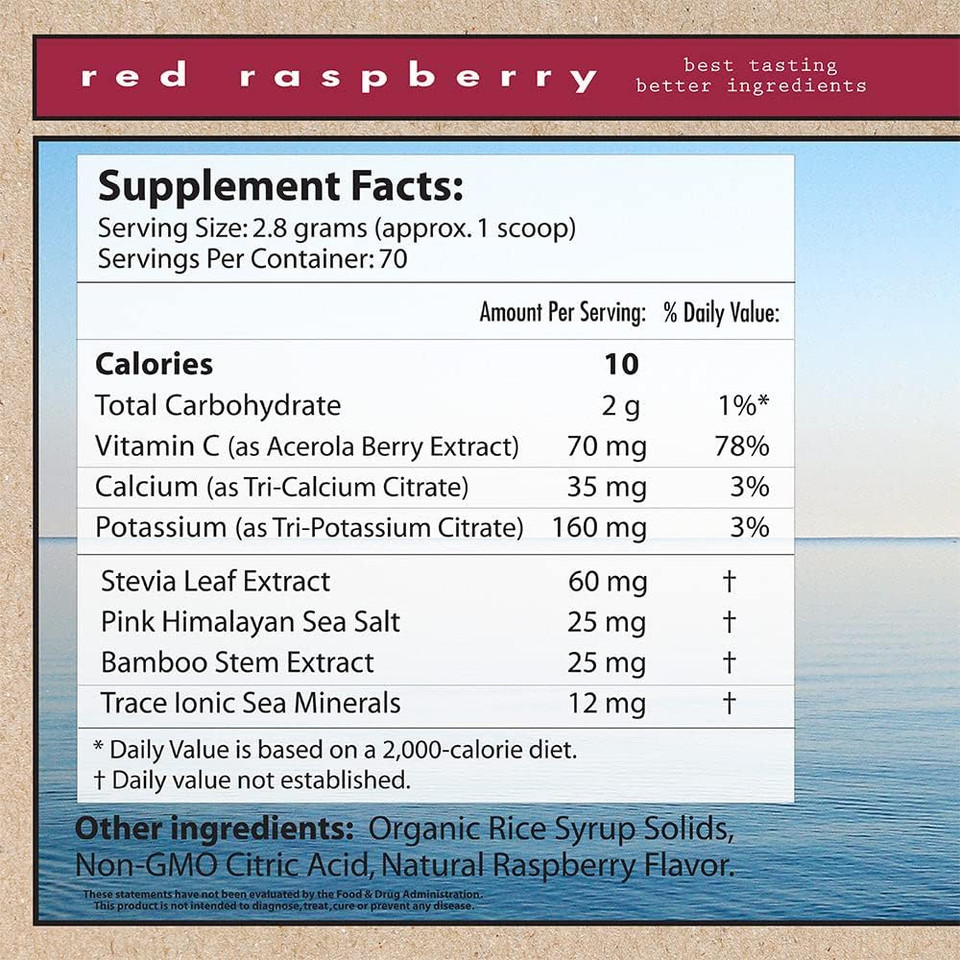 Superieur Electrolytes  Plant Based Electrolyte Supplement W/Sea Minerals For Hydration & Recovery  Keto Friendly, Non-Gmo, Zero Sugar, Vegan Healthy Sports Drink Powder  Raspberry (70 Servings)