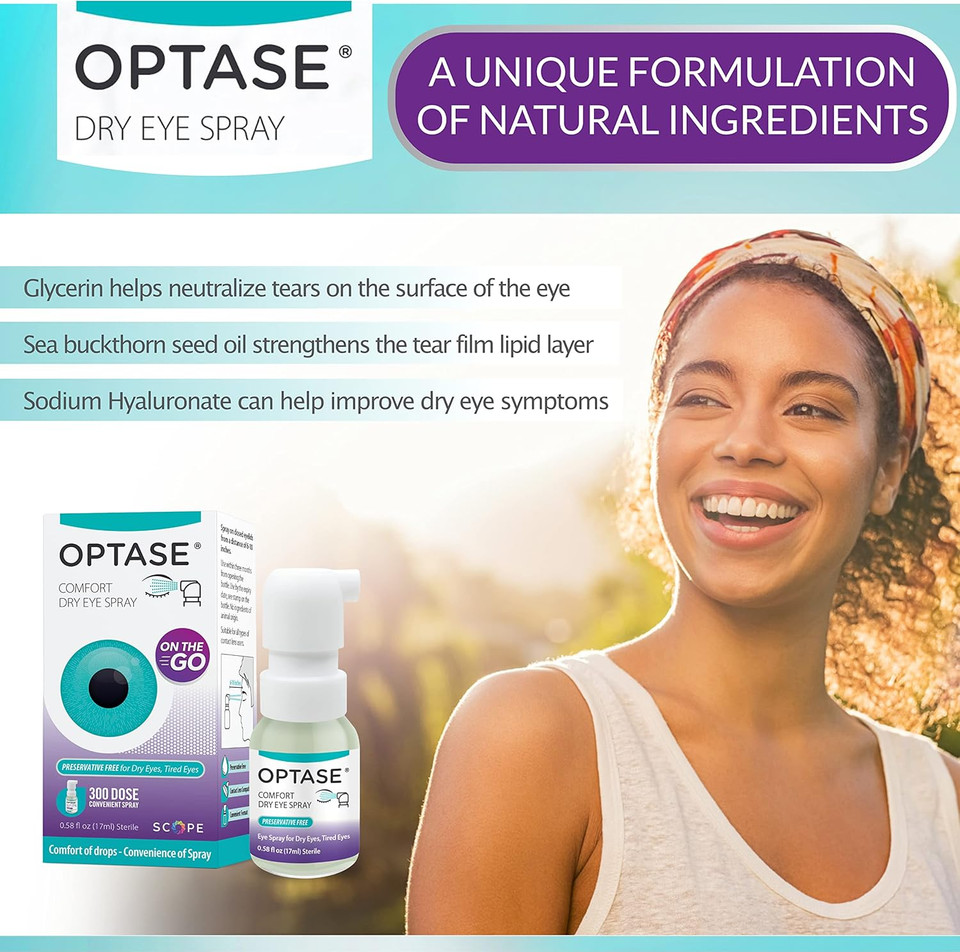Optase Comfort Dry Eye Spray - Eye Spray For Dry Eyes - Preservative Free Artificial Tears Eye Drops Alternative - Dry Eye Drops In A Convenient Spray - Multi-Use Bottle, Contact Lens Safe - .58 Fl Oz