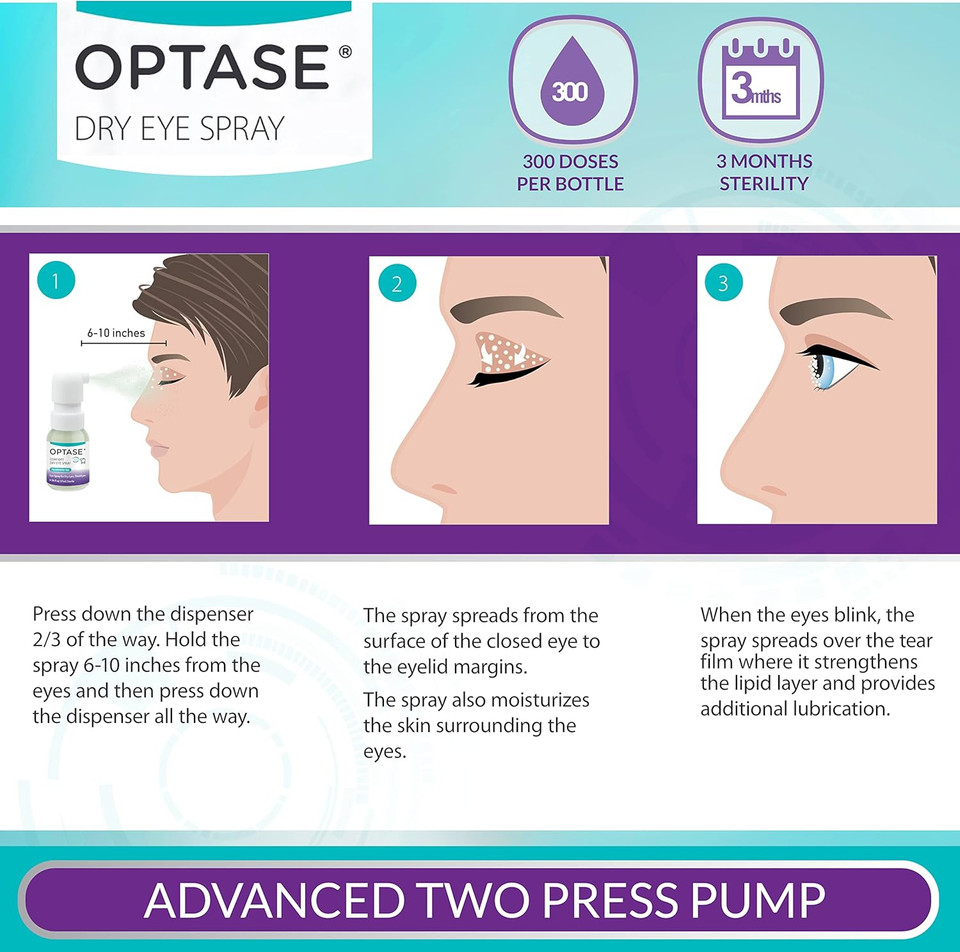 Optase Comfort Dry Eye Spray - Eye Spray For Dry Eyes - Preservative Free Artificial Tears Eye Drops Alternative - Dry Eye Drops In A Convenient Spray - Multi-Use Bottle, Contact Lens Safe - .58 Fl Oz
