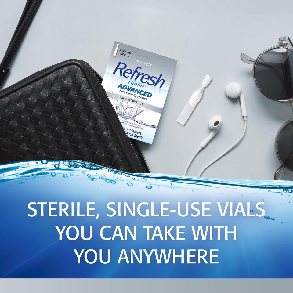 Refresh Optive Advanced Lubricant Eye Drops, Preservative-Free, 0.01 Fl Oz Single-Use Containers, 30 Count