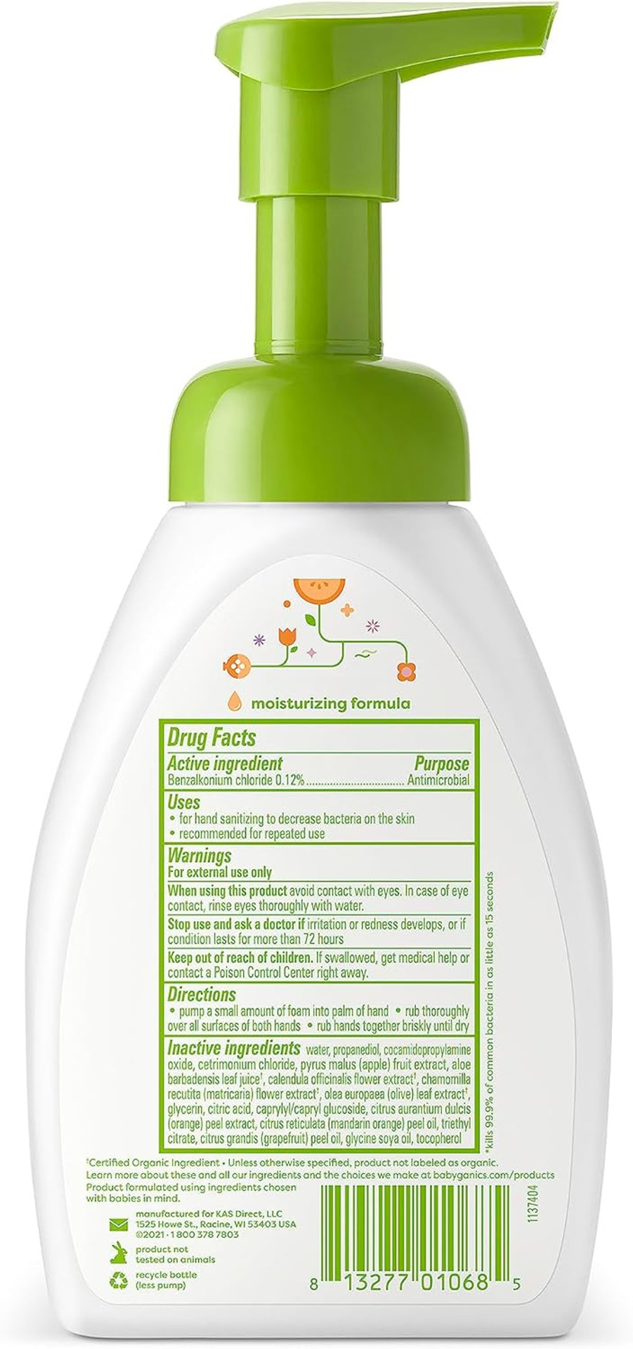 Babyganics Foaming Pump Hand Sanitizer, Alcohol Free, Mandarin, Kills 99.9% Of Common Bacteria, Moisturizing, 8.45 Fl Oz (Pack Of 3)
