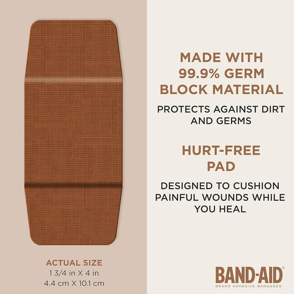 Band-Aid Brand Ourtone Adhesive Bandages, Flexible Protection & Care Of Minor Cuts & Scrapes, Quilt-Aid Pad For Painful Wounds, Br45, Extra Large, 10 Ct