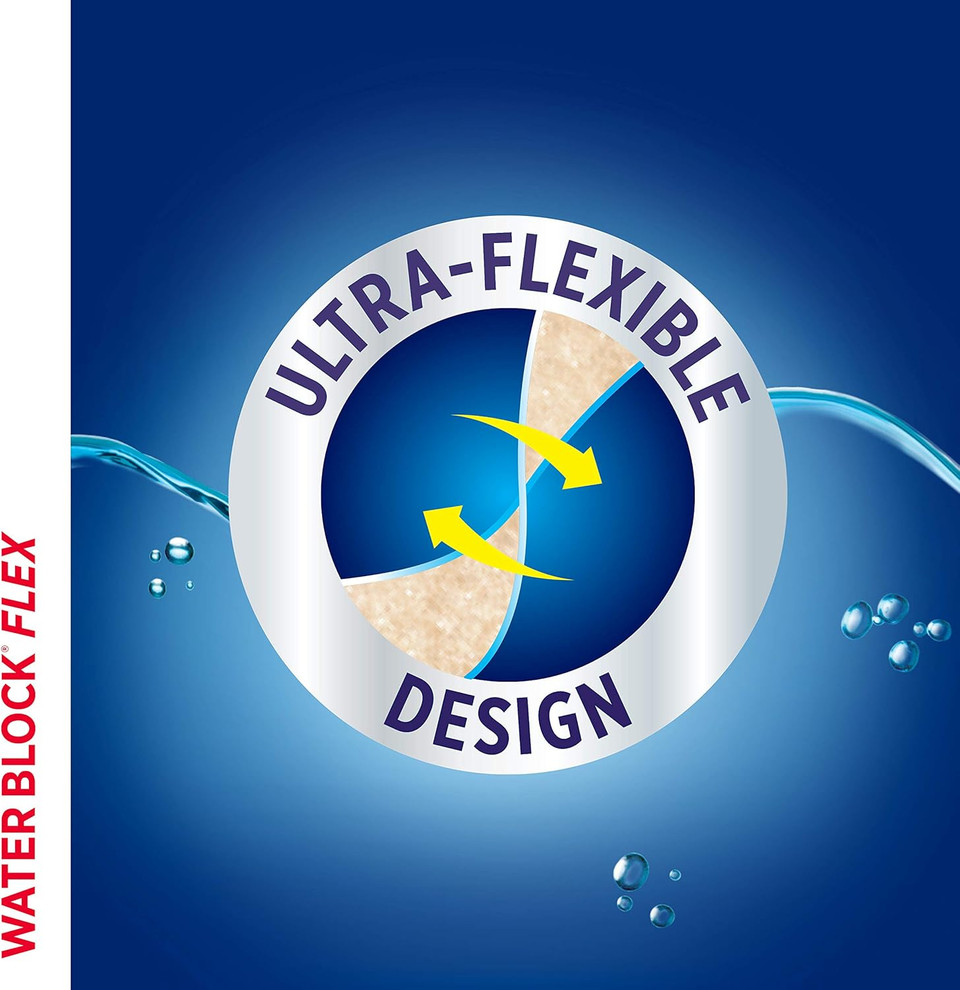 Band-Aid Brand Water Block Flex Large Adhesive Pads, 100% Waterproof Bandage Pads For First-Aid Care Of Minor Cuts, Scrapes & Wounds, Ultra-Flexible Design, Sterile, Large, 2 X 6 Ct