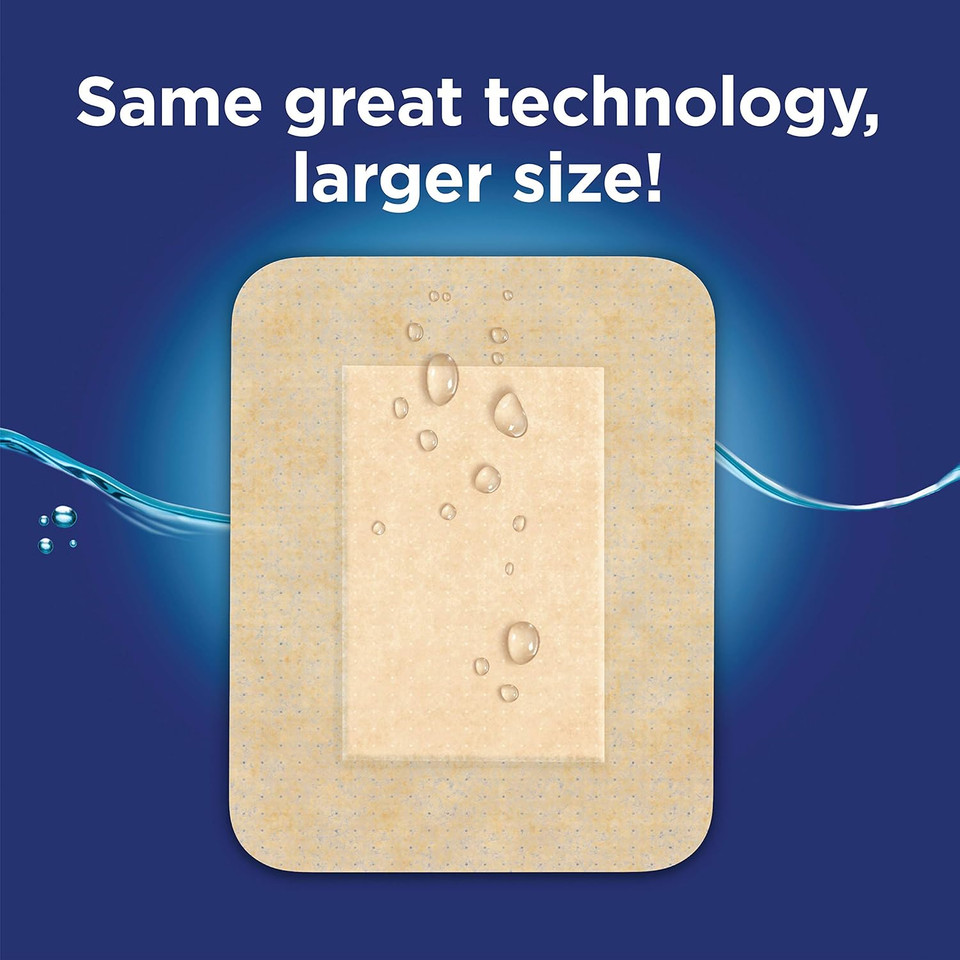 Band-Aid Brand Water Block Flex Large Adhesive Pads, 100% Waterproof Bandage Pads For First-Aid Care Of Minor Cuts, Scrapes & Wounds, Ultra-Flexible Design, Sterile, Large, 2 X 6 Ct