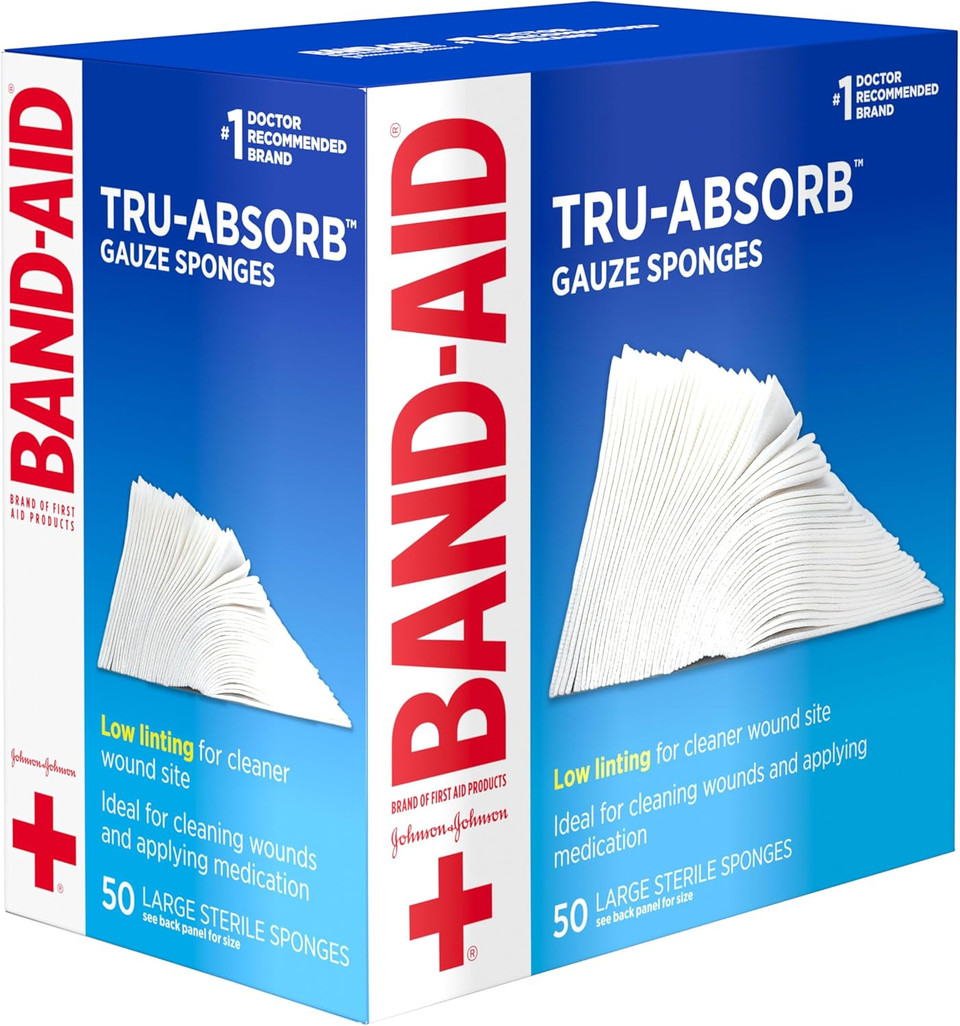 Band Aid Brand First Aid Products Tru-Absorb Sterile Gauze Sponges For Cleaning And Cushioning Minor Wounds, Cuts & Burns, Low-Lint Design, Individually Wrapped 4 In By 4 In Pads