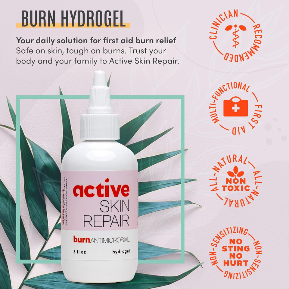 Active Skin Repair First Aid Skin Healing Burn Hydrogel - Natural, Non-Toxic, & No Sting Skin Burn Ointment With Hypochlorus Acid For Immediate Pain Relief, Hsa/Fsa Eligible, 3 Oz