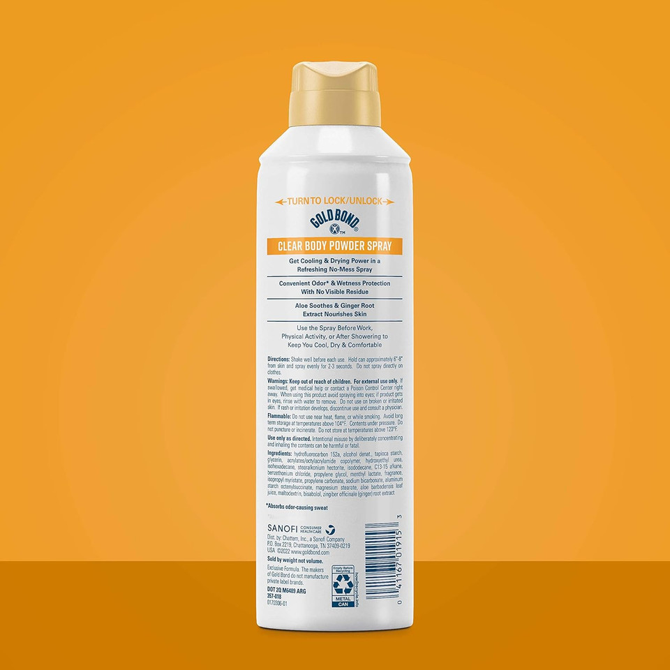 Gold Bond No Mess Clear Invisible Body Powder Spray, 7 Oz., Absorbs Odor-Causing Sweat