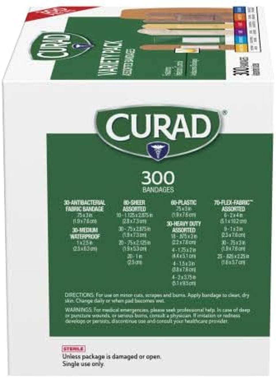 Curad Assorted Bandages Variety Pack 300 Pieces, Including Antibacterial, Heavy Duty, Fabric, And Waterproof Bandages