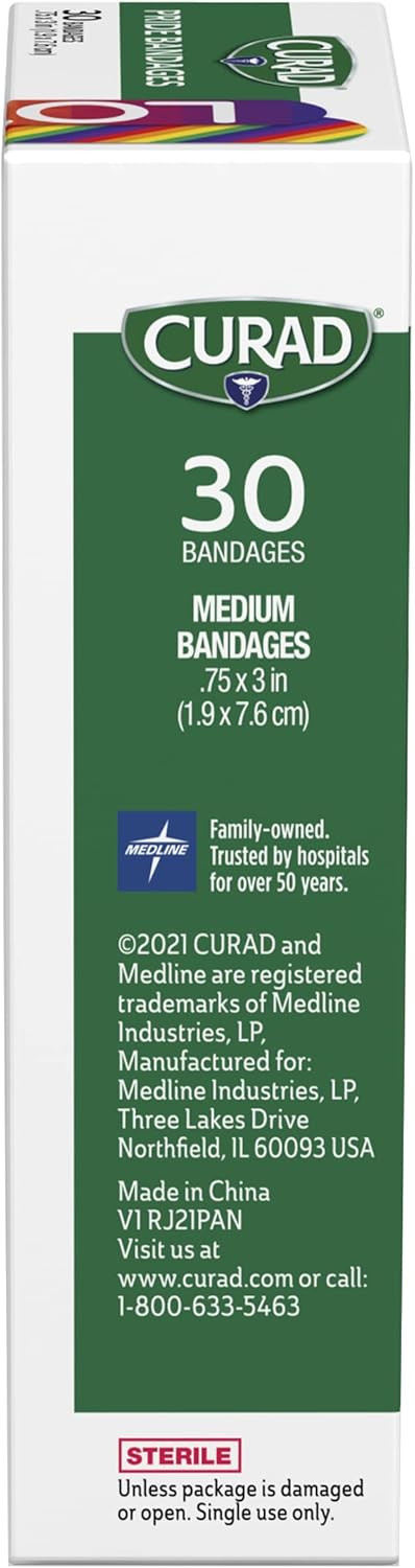 Curad Pride Bandages, 2 Designs, Plastic, Standard Bandages Are .75" X 3", 30 Count (4 Pack)