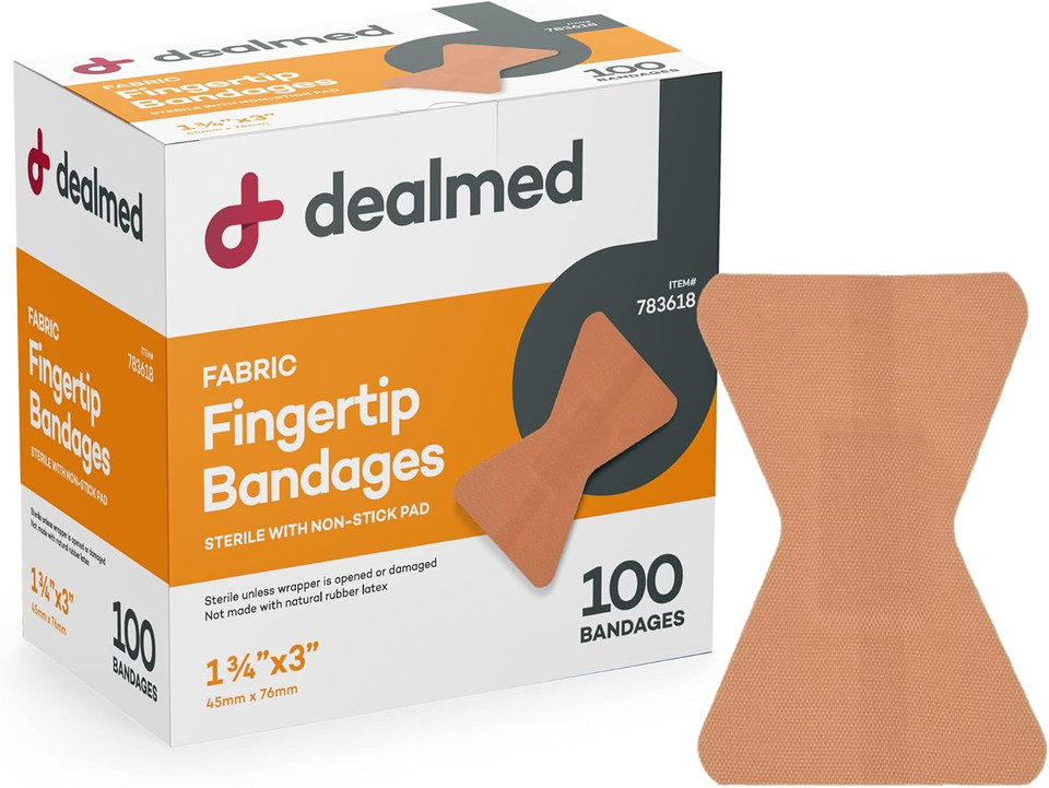 Dealmed Fabric Fingertip Flexible Adhesive Bandages  100 Count (1 Pack) Bandages With Non-Stick Pad, Latex Free, Wound Care For First Aid Kit, 1 3/4" X 3"