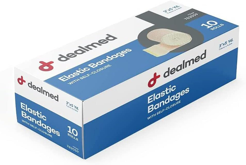 Dealmed 3" Elastic Bandage Wrap With Self-Closure  10 Elastic Bandages, 5 Yards Stretched Compression Bandage Wrap, Wound Care Product For First Aid Kit And Medical Facilities