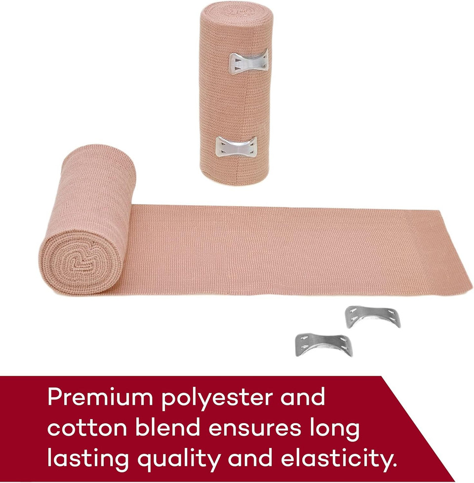 Dealmed Compression Bandages With Clip Closure | Stretch Elastic Wraps For Foot, Ankle, Knee, Leg, Arm & Body, Muscle Sprains, Sports Injury, Edema & Wound Care (4 Inch Pack Of 2)