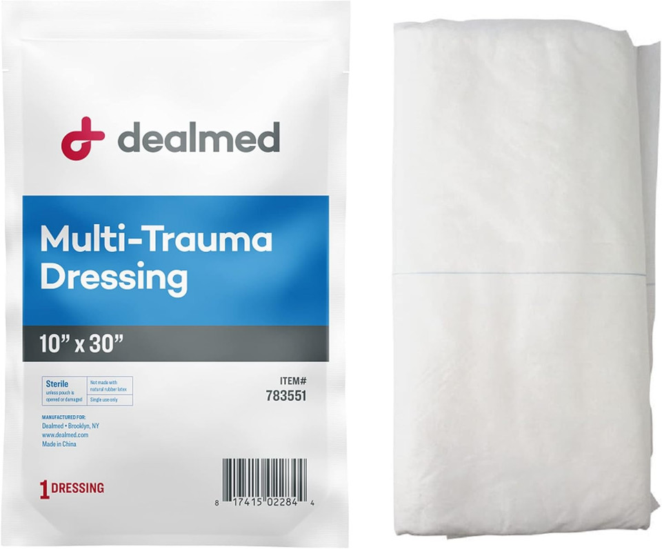 Dealmed 10" X 30" Multi-Trauma Dressing  Sterile Emergency Oversized Pad, Superior Absorbency, Protection And Padding, Wound Care Product For First Aid Kit (Pack Of 1)