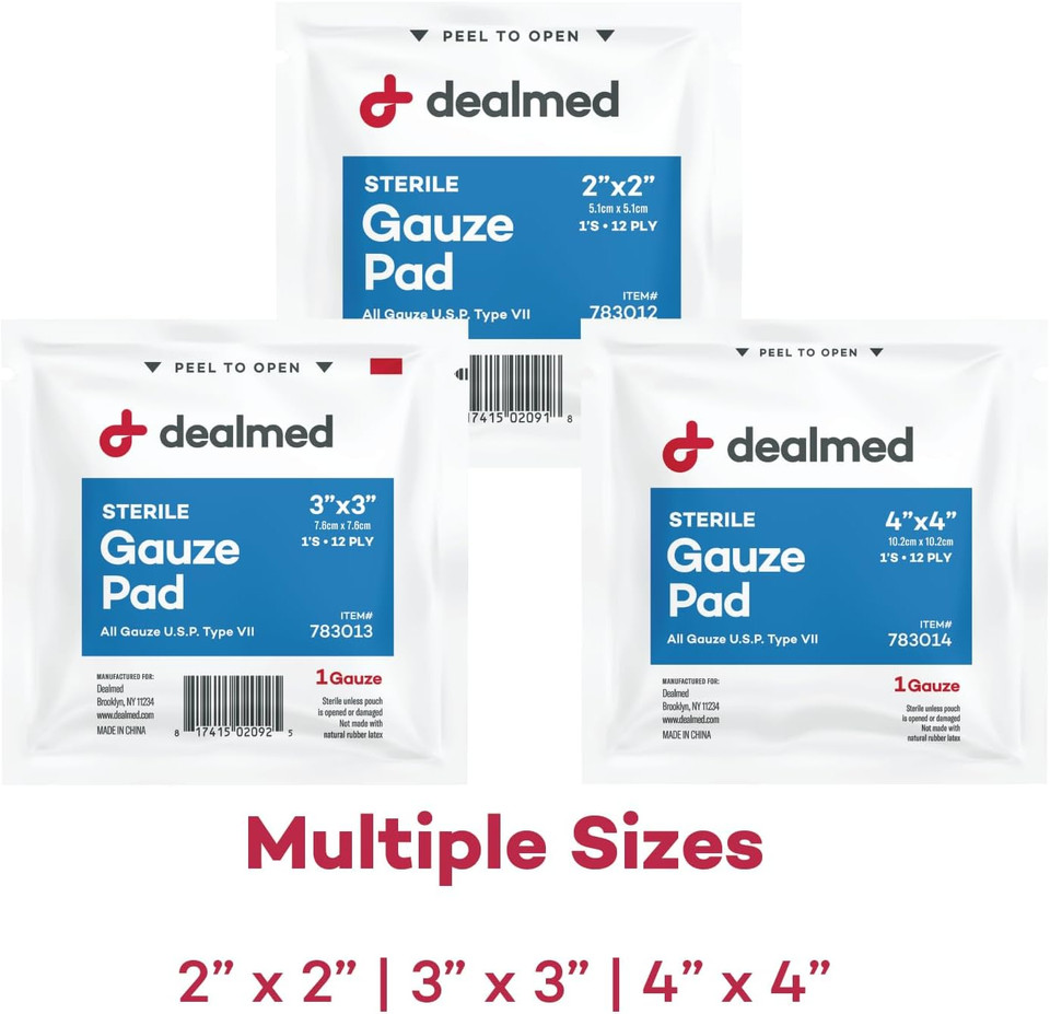 Dealmed Sterile Gauze Pads  100 Count, 2 X 2 Disposable And Individually Wrapped Gauze Pads, Wound Care Product For First Aid Kit And Medical Facilities