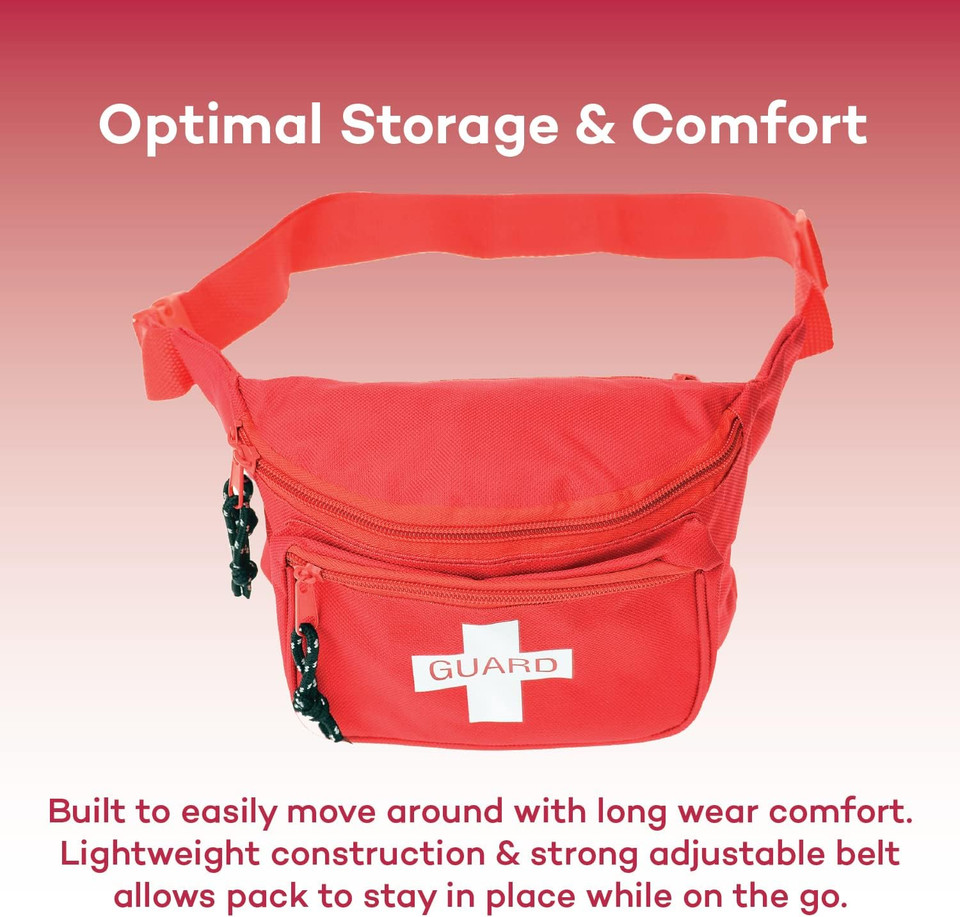 Dealmed Lifeguard Fanny Pack With Logo, E-Z Zipper Design And 3 Pockets, Red Fanny Pack (Pack Of 1), Includes Adjustable Waist Strap And Zipper Pockets