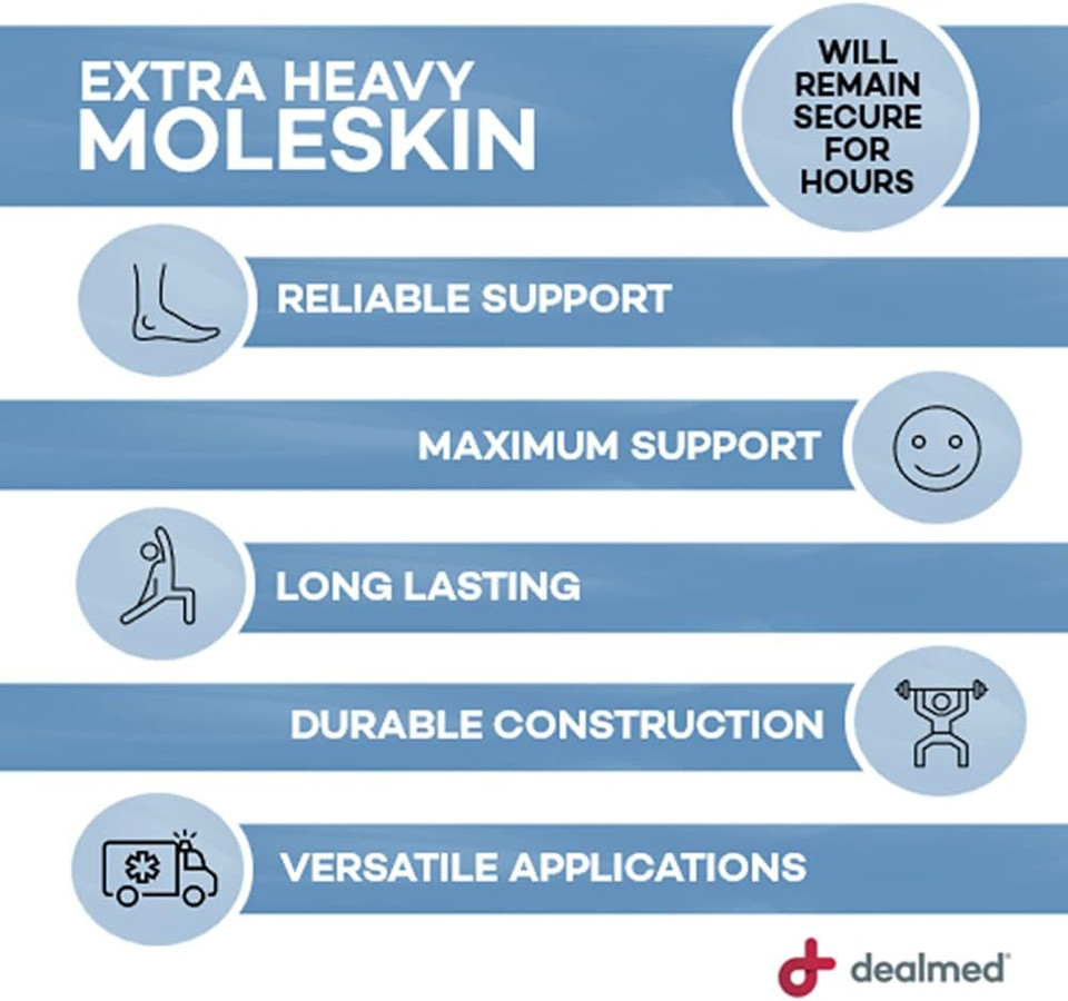 Dealmed Extra Heavy Moleskin Tape  1 Roll, 2" X 5 Yards/Roll Moleskin For Feet And Virtually Any Body Part, Great For Corns, Calluses, And Blisters