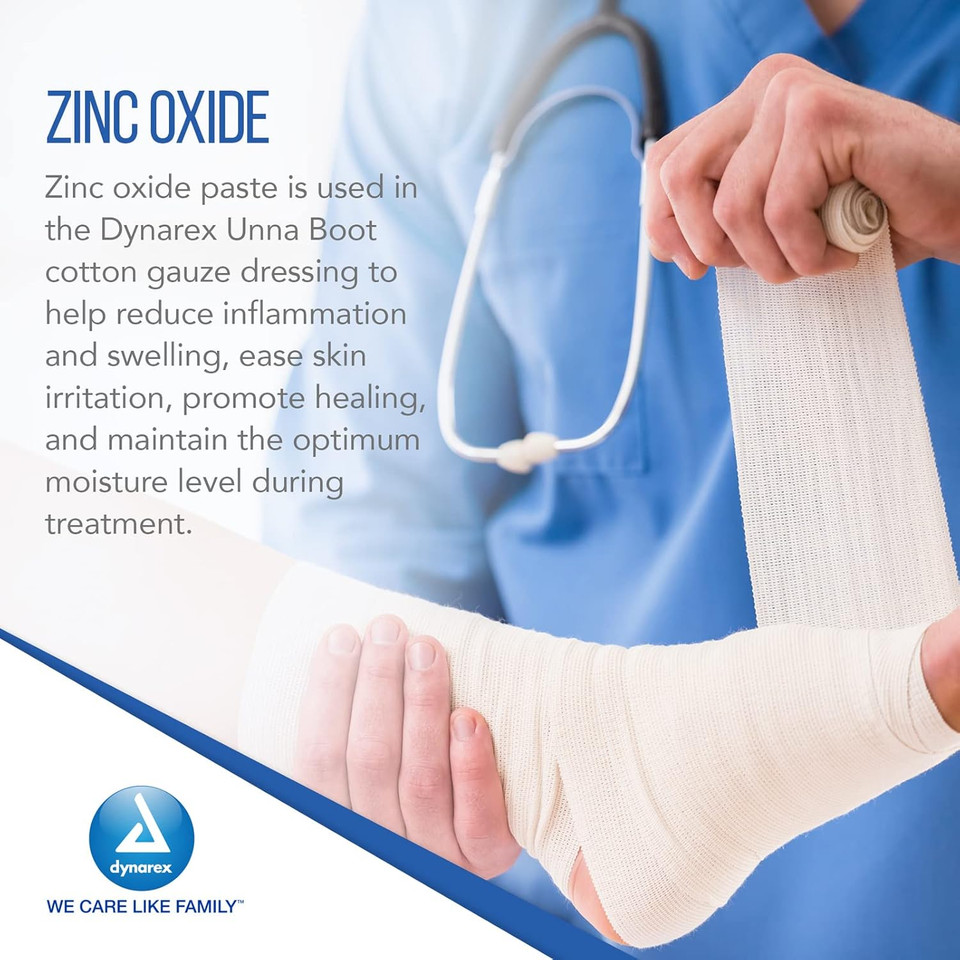 Dynarex 3453 Unna Boot Bandage, Individually Packaged, Provides Customized Compression, With Zinc Oxide, Soft Cast, 3" X 10 Yard, Pack Of 12