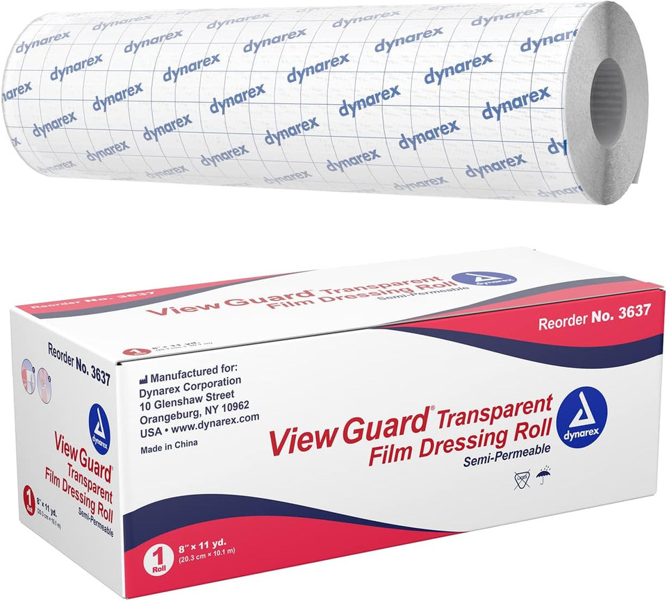 Dynarex View Guard Transparent Film Dressing Roll, Non-Sterile Transparent Film Dressing That Protects Minor Wounds And Easily Conforms To Body Contours, 8" X 11 Yds., 1 Dressing Roll