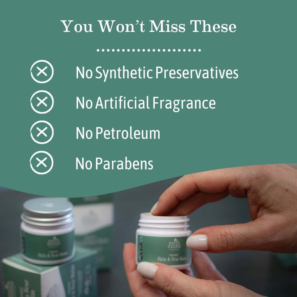 Earth Mama Organic Skin & Scar Balm |C-Section Recovery Skin Care, Pregnancy Stretch Mark Scar Cream With Organic Jojoba Oil, Tamanu Oil & Gotu Kola