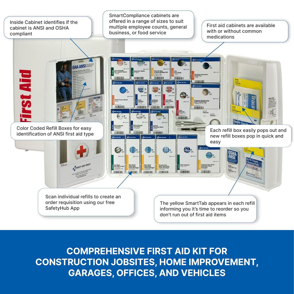 First Aid Only 90659 Large Plastic Smartcompliance Food Service First Aid Cabinet With Medications