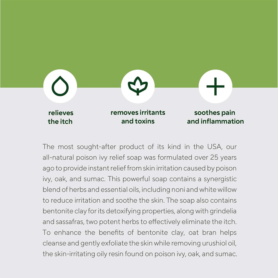 Marie Originals Poison Ivy Soap Bar  100% All Natural Triple Acting Formula  Anti Itch Treatment For Poison Ivy, Poison Oak And Sumac  Removes Oils, Soothes And Relives Rashes - 2.9Oz (Pack Of 2) Marie Originals Poison Ivy Soap Bar  100% All Natural Triple Acting Formula  Anti Itch Treatment For Poison Ivy, Poison Oak And Sumac  Removes Oils, Soothes And Relives Rashes - 2.9Oz (Pack Of 2)