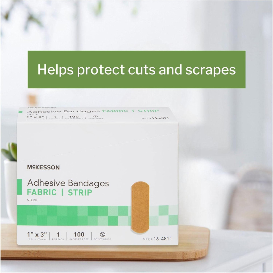Mckesson Adhesive Bandages, Sterile, Fabric Strip, 1 In X 3 In, 100 Count, 1 Pack