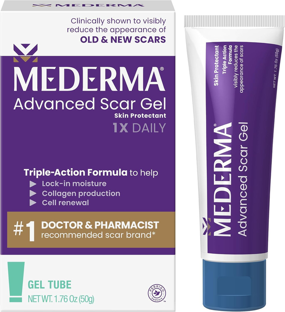 Mederma Advanced Scar Gel, Treats Old And New Scars, Reduces The Appearance Of Scars From Acne, Stitches, Burns And More, 50 Grams