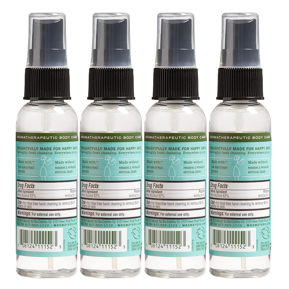 Mrs. Meyer'S Clean Day Antibacterial Hand Sanitizer Spray, Travel Size, Removes 99.9% Of Bacteria, Basil, 2 Oz - Pack Of 4