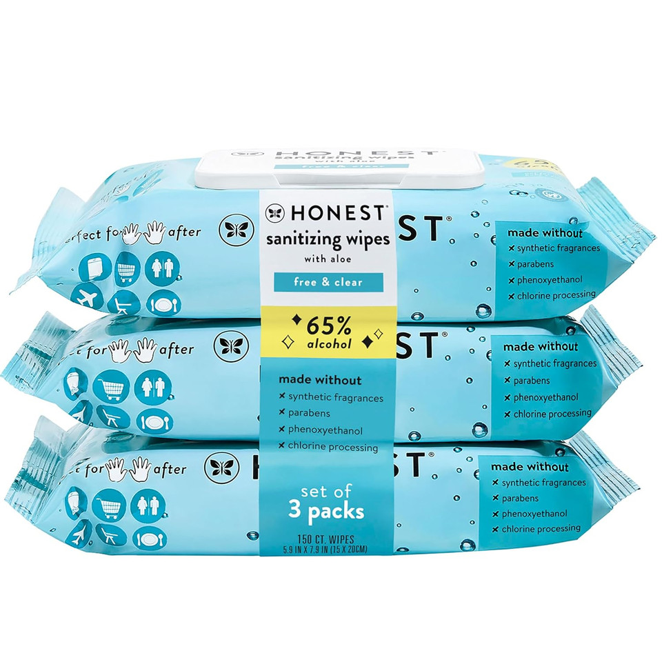 The Honest Company Sanitizing Alcohol Wipes | Kills 99% Of Germs, Made With Aloe | Unscented, 150 Count (3 Packs Of 50)