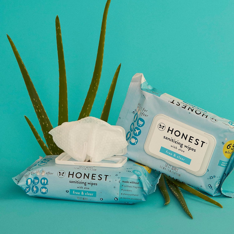 The Honest Company Sanitizing Alcohol Wipes | Kills 99% Of Germs, Made With Aloe | Unscented, 150 Count (3 Packs Of 50)