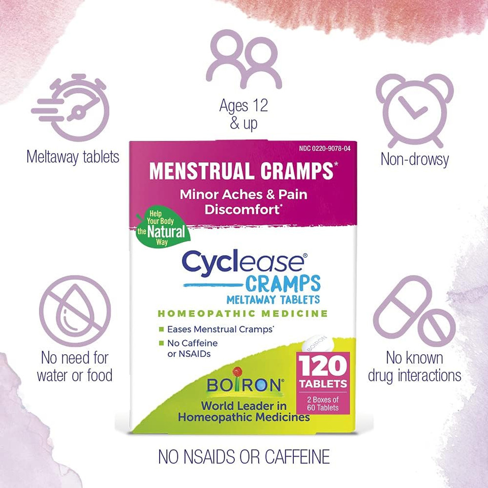 Boiron Cyclease Cramps Tablets For Relief From Menstrual Cramps, Aches, Pain, And Discomfort - 60 Count
