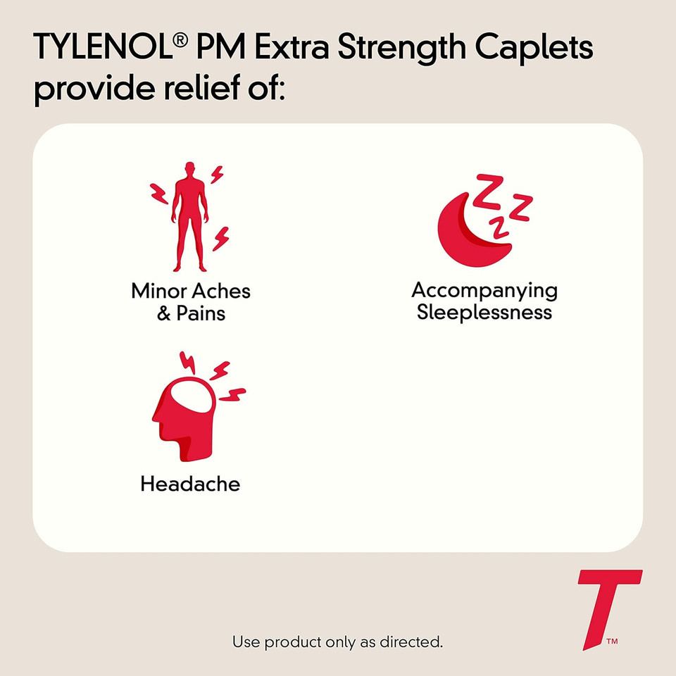 Tylenol Pm Extra Strength Nighttime Pain Reliever & Sleep Aid Caplets, 500 Mg Acetaminophen & 25 Mg Diphenhydramine Hcl, Relief For Nighttime Aches & Pains, Non-Habit Forming, 50 Ct