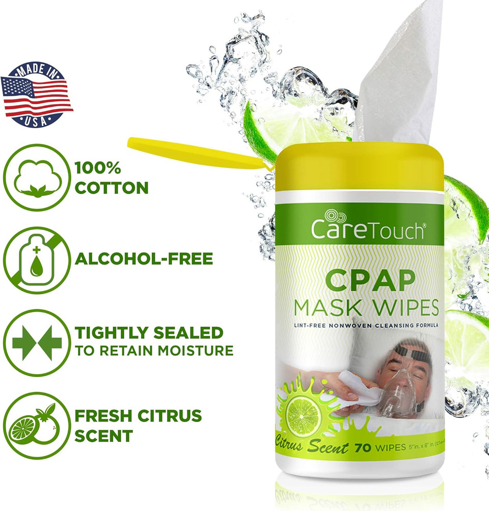Care Touch Cpap Mask Cleaning Wipes - Scented | 2 Packs Of 70 Scented Cleaning Wipes For Cpap Masks (140 Total) | Made In The Usa