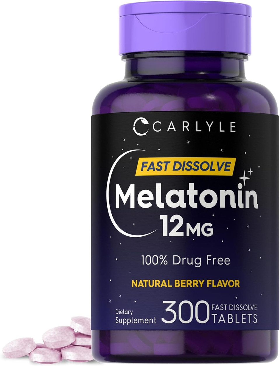 Carlyle Melatonin 12 Mg Fast Dissolve 300 Tablets | Drug Free | Natural Berry Flavor | Vegetarian, Non-Gmo, Gluten Free Carlyle Melatonin 12 Mg Fast Dissolve 300 Tablets | Drug Free | Natural Berry Flavor | Vegetarian, Non-Gmo, Gluten Free