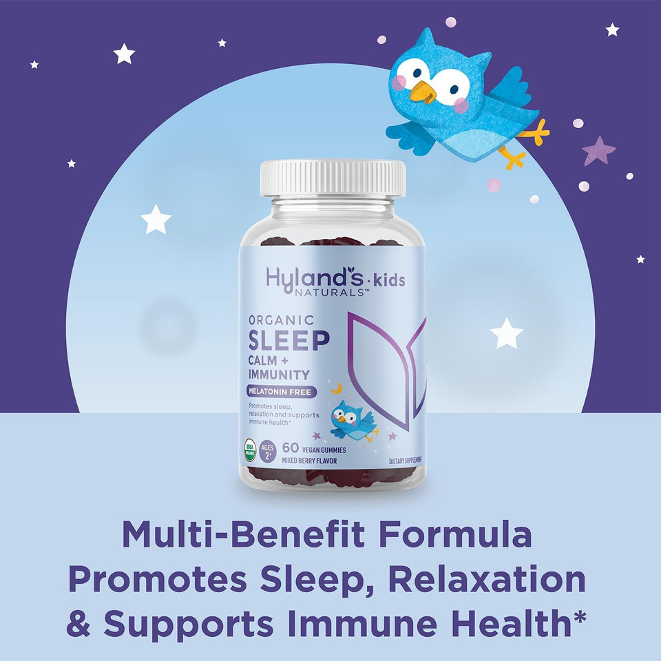 Hyland'S Kids - Melatonin Free Organic Sleep Aid Gummies With Calm & Immune Support - With Chamomile, Elderberry & Passion Flower, Helps With Sleeplessness & Restlessness, 60 Vegan Gummies
