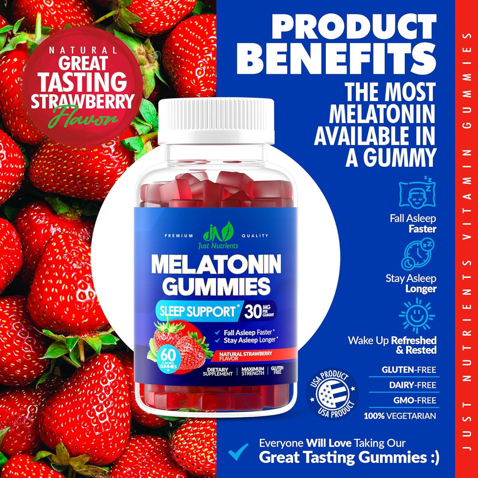 Melatonin 30Mg Gummies For Adults (60 Servings) - Maximum Strength Sleep Aid With 30Mg Of Melatonin Per Gummy - Gluten-Free, Sugar-Free, Non-Gmo, 100% Vegetarian, Strawberry Flavor - 60 Gummies