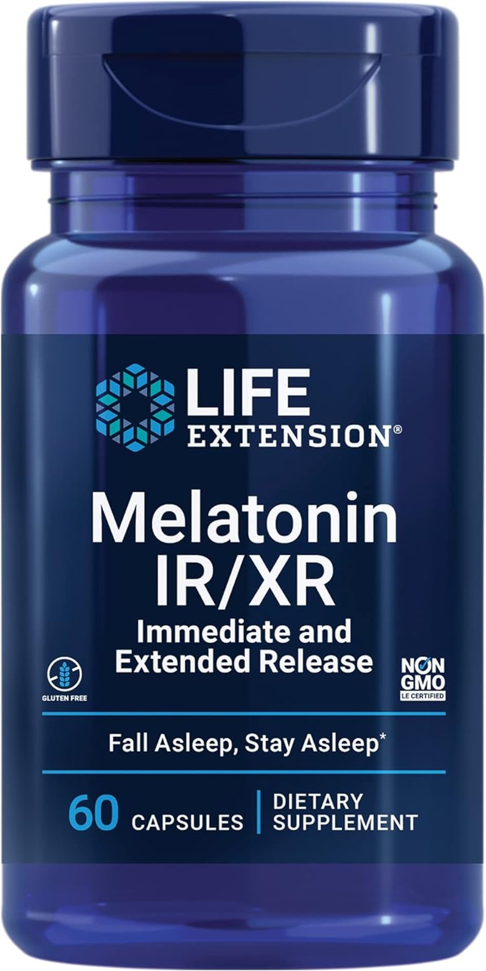 Life Extension Melatonin Ir/Xr, 1.5 Mg, Immediate- And Extended-Release Formula For Optimal Sleep Support, Healthy Circadian Rhythms, Cellular Defense, Gluten-Free, Non-Gmo, 60 Capsules