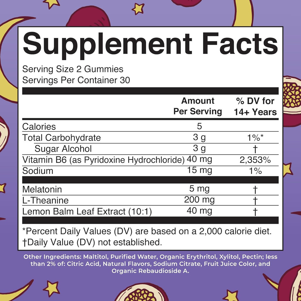 Maryruth Organics Melatonin 5Mg Sleep Gummy With L-Theanine | Lemon Balm | Vitamin B6 | Sugar-Free | Relaxation | Vegan | Non-Gmo | Gluten Free | 60 Count