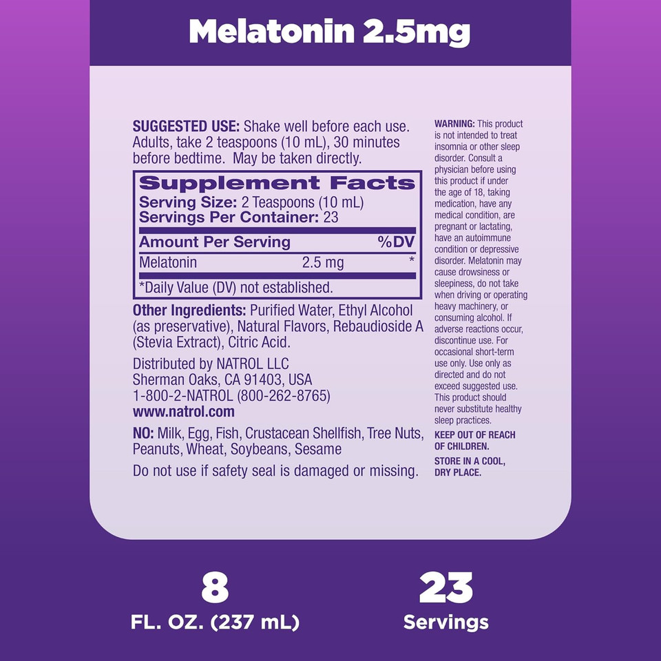 Natrol Liquid Melatonin 2.5Mg, Berry-Flavored Dietary Supplement For Restful Sleep, 8 Fl Oz, 23 Day Supply