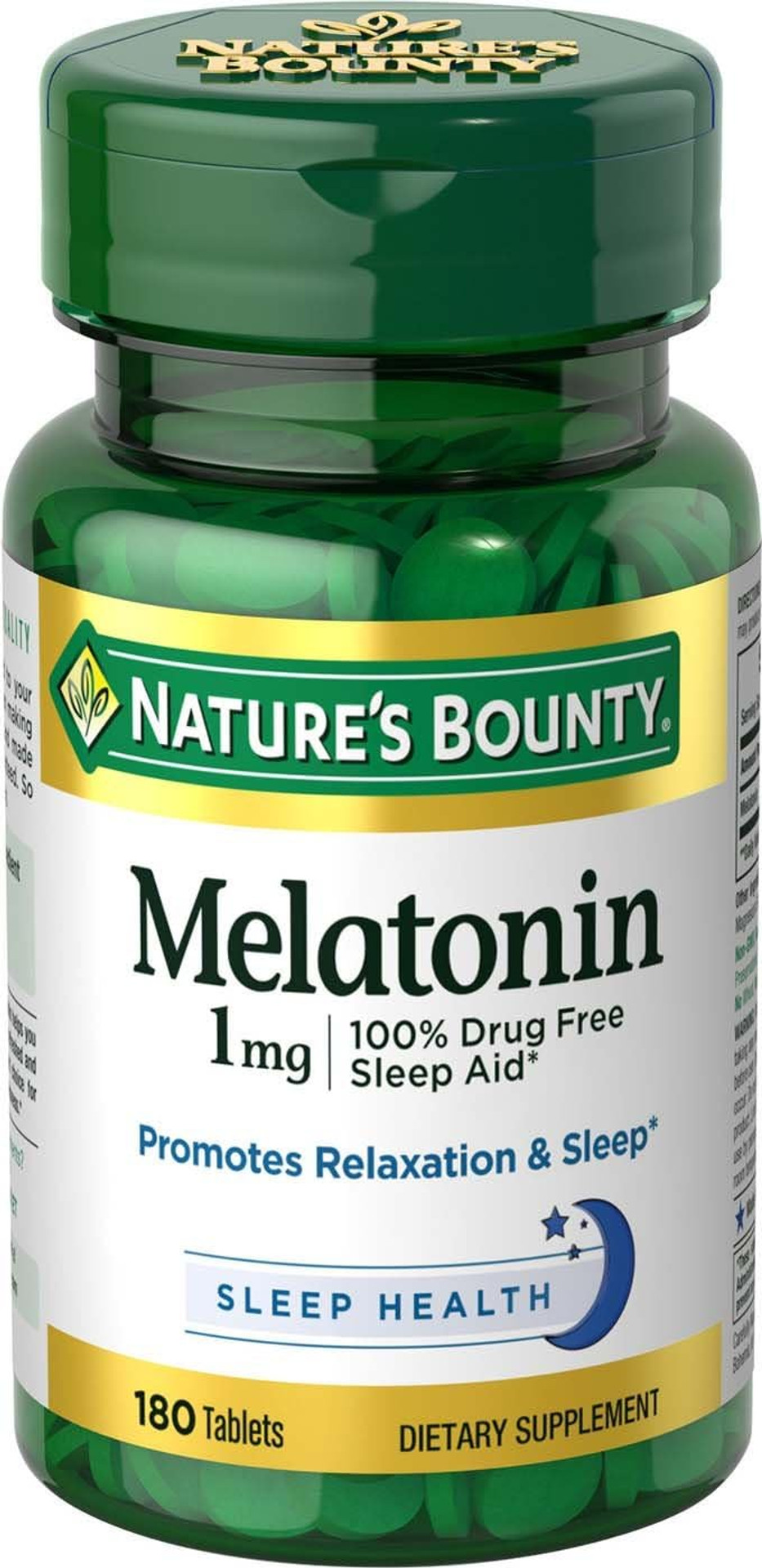Nature'S Bounty Melatonin, 100% Drug Free Sleep Aid, Promotes Relaxation And Sleep Health, 1Mg, 180 Tablets