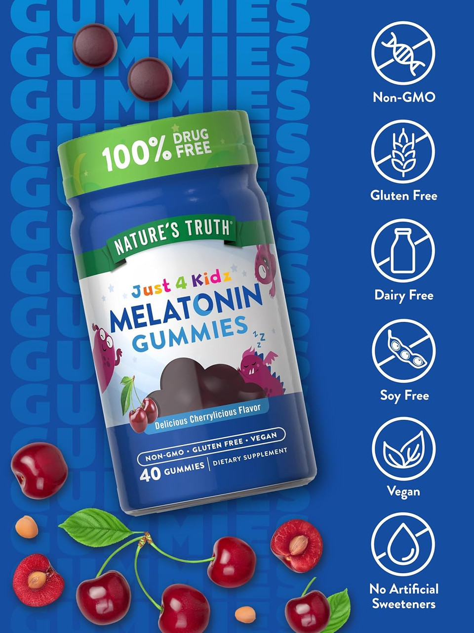 Nature'S Truth Kids Melatonin Gummy | 1Mg | 40 Count | Vegan, Non-Gmo & Gluten Free Gummies | Cherrylicious Flavor