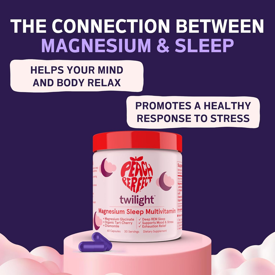 Twilight Magnesium Glycinate Sleep Multivitamin Magnesium Supplement With Organic Tart Cherry, Chamomile, 5-Htp, L-Tryptophan, Natural Sleepy Girl Mocktail, 60 Capsules, 30 Servings