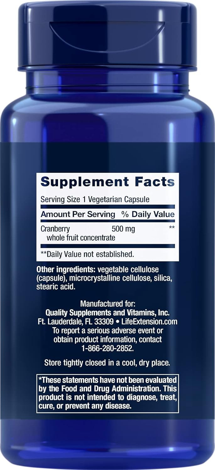 Life Extension Cran-Maxã¢Â®, 500 Mg, Cranberry Whole Fruit Concentrate, Promotes Urinary Tract Health With Powerful Antioxidants, Gluten-Free, Vegetarian, Non-Gmo, 60 Capsules