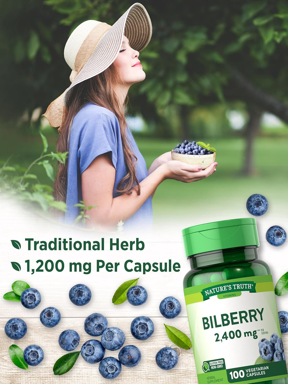 Nature'S Truth Bilberry Fruit Extract Capsules | 2400Mg | 100 Count | Non-Gmo & Gluten Free Supplement