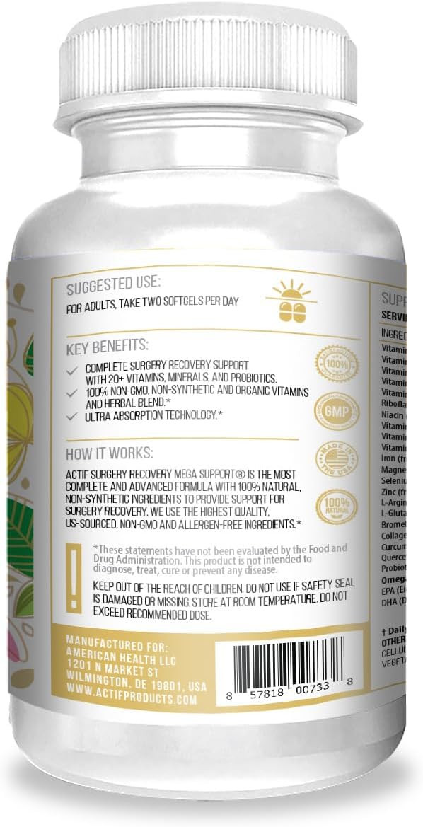 Actif Surgery Recovery Supplement With 20+ Advanced Factors And Omega-3  Non Gmo, Made In Usa, 90 Count Double Chlorella Factor + Zinc